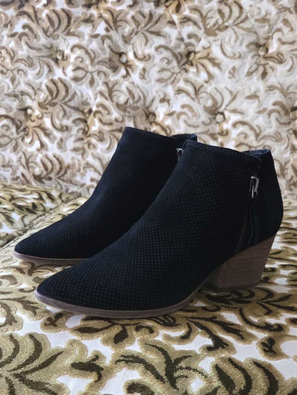 Vince Camuto Laser-Cut Black Suade Booties